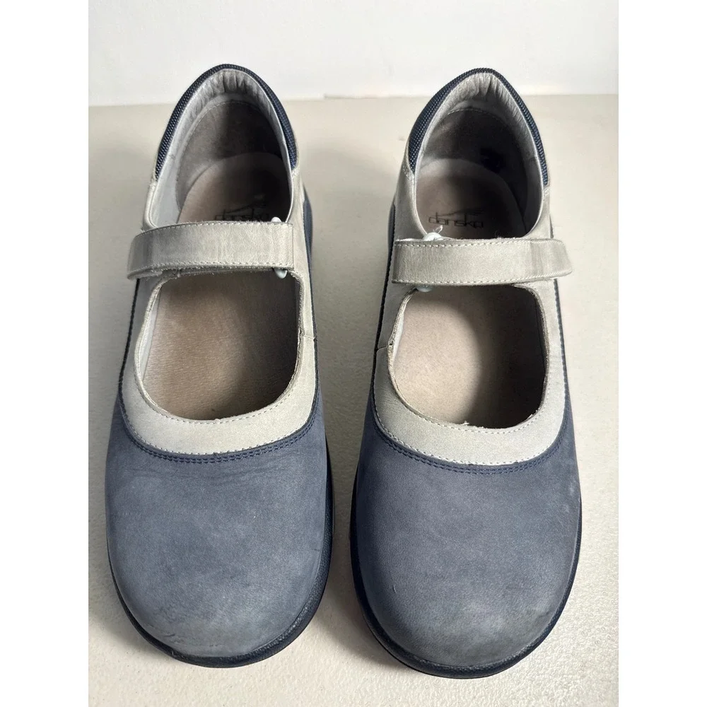 Dansko Women Mary Jane Blue Grey Nubuck Leather Comfort Shoes Strap EU 41. 10.5